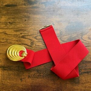 Vintage Stretchy Red Belt with Gold Buckle